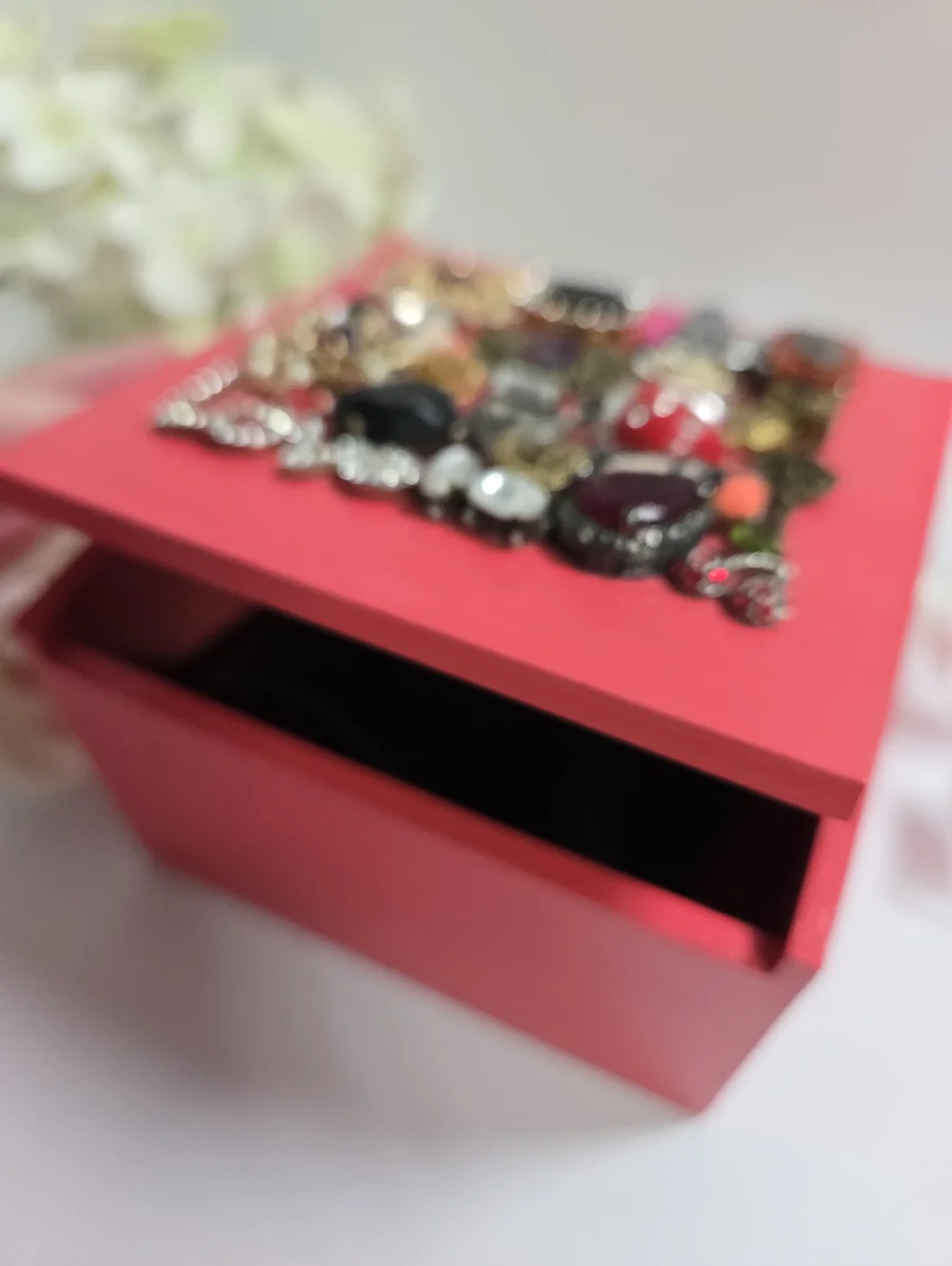 Salvaged Treasure Upcycled Jewelry Art Wooden Keepsake Trinket Box - LOVE Theme